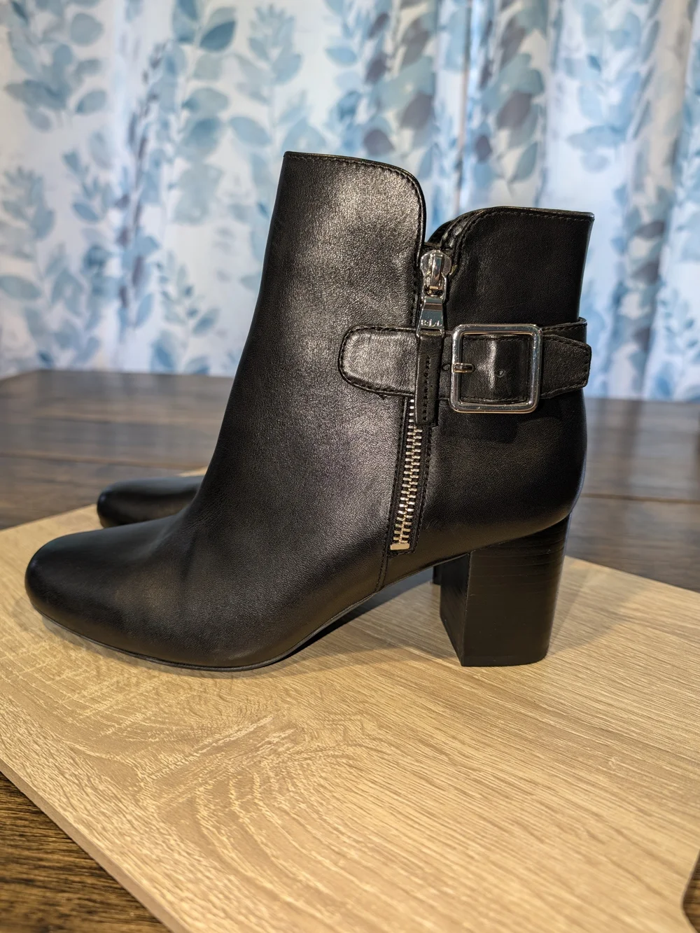Lauren Ralph Lauren Black Leather Buckle Ankle Boots NWOT